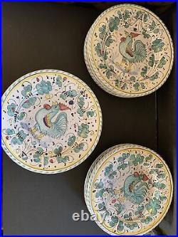 Deruta Orvieto Green Rooster Italy Set Of 4 Plates Hand Painted 11 1/8 Vintage