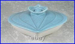 Doranne California Pottery Covered Onion Bowl Turquoise Cream Speckled Vintage