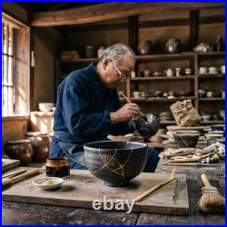 Dragon Eye kintsugi bowl Lake Waves Finished Ceramics Dad'sRetirement Gift