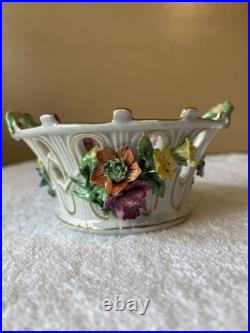 Dresden Reticulated Porcelain Bowl Applied Flowers Hand Painted Gold Gilt