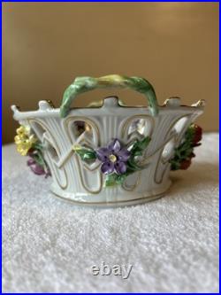 Dresden Reticulated Porcelain Bowl Applied Flowers Hand Painted Gold Gilt