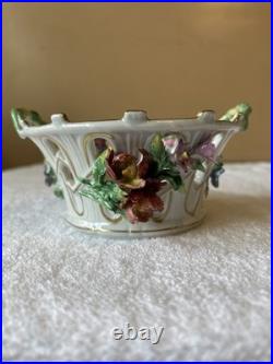 Dresden Reticulated Porcelain Bowl Applied Flowers Hand Painted Gold Gilt