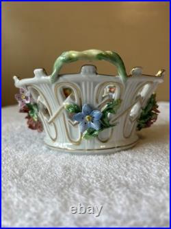 Dresden Reticulated Porcelain Bowl Applied Flowers Hand Painted Gold Gilt
