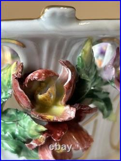 Dresden Reticulated Porcelain Bowl Applied Flowers Hand Painted Gold Gilt