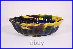 Drip Glaze Swirl Unusual Vtg Antique Oval Pottery Multi Color 4x13 Heavy Bowl