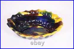 Drip Glaze Swirl Unusual Vtg Antique Oval Pottery Multi Color 4x13 Heavy Bowl