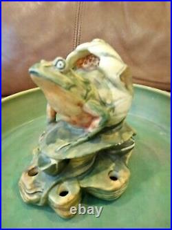 Early 1900's WELLER Muskota Art Pottery Flower Frog & Bowl, Nice Vintage