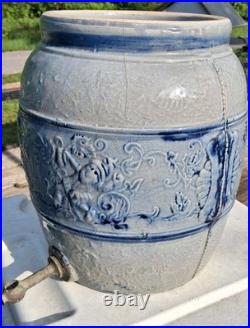 Early Drunken Gnomes Blue & White Earthen Ware /Stoneware Drink Cooler Tap Spout