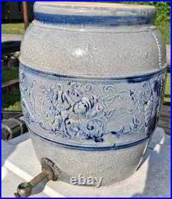Early Drunken Gnomes Blue & White Earthen Ware /Stoneware Drink Cooler Tap Spout