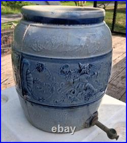Early Drunken Gnomes Blue & White Earthen Ware /Stoneware Drink Cooler Tap Spout