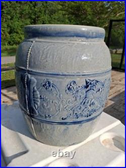 Early Drunken Gnomes Blue & White Earthen Ware /Stoneware Drink Cooler Tap Spout