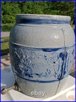 Early Drunken Gnomes Blue & White Earthen Ware /Stoneware Drink Cooler Tap Spout