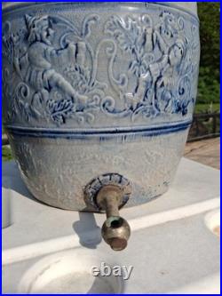 Early Drunken Gnomes Blue & White Earthen Ware /Stoneware Drink Cooler Tap Spout