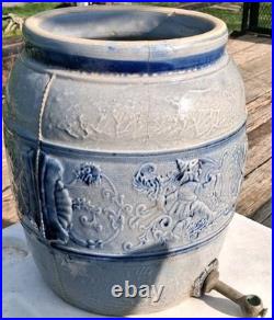 Early Drunken Gnomes Blue & White Earthen Ware /Stoneware Drink Cooler Tap Spout