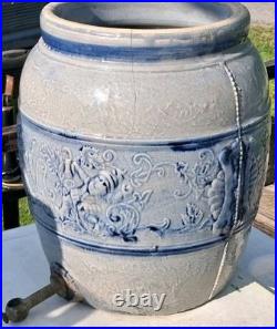 Early Drunken Gnomes Blue & White Earthen Ware /Stoneware Drink Cooler Tap Spout