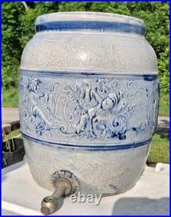 Early Drunken Gnomes Blue & White Earthen Ware /Stoneware Drink Cooler Tap Spout