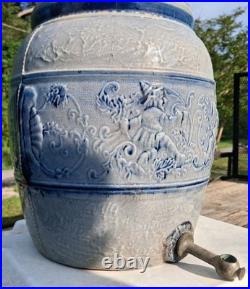 Early Drunken Gnomes Blue & White Earthen Ware /Stoneware Drink Cooler Tap Spout