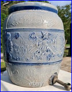 Early Drunken Gnomes Blue & White Earthen Ware /Stoneware Drink Cooler Tap Spout