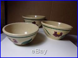 Early Vintage 1 Wattware & 2 Oven Ware Stoneware Mixing Bowls 6 7 & 8 Antique