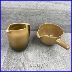 Edith Heath vintage ceramics pottery Brownstone 2 pc Set MCM USA Mix Pour Bowl