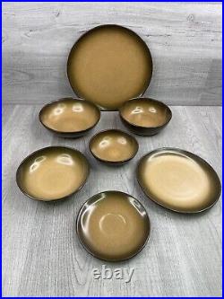 Edith Heath vintage ceramics pottery Brownstone 7 pc Set MCM USA Plate Bowl