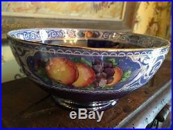 English Blue Luster Bowl Fruit Design Vintage Lovely