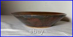 Exquisite vintage handmade Cindy dimensional heart brown glazed pottery bowl