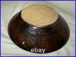 Exquisite vintage handmade Cindy dimensional heart brown glazed pottery bowl