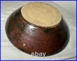 Exquisite vintage handmade Cindy dimensional heart brown glazed pottery bowl