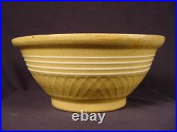 Extremely Rare Antique American 8 Inch 4 White Band Waffle Bowl Yellow Ware Mint