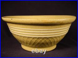 Extremely Rare Antique American 8 Inch 4 White Band Waffle Bowl Yellow Ware Mint