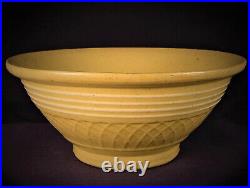Extremely Rare Antique American 9 Inch 4 White Band Waffle Bowl Yellow Ware Mint