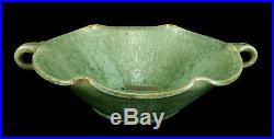 Fine Vintage Royal Crown North Carolina Nc Art Pottery Handled Green Rutile Bowl