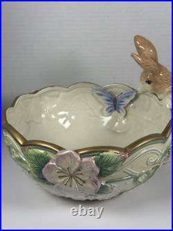 Fitz & Floyd Bunny Vintage Bowl Garden rhapsody Bunny Peeking at the Butterfly