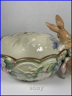 Fitz & Floyd Bunny Vintage Bowl Garden rhapsody Bunny Peeking at the Butterfly
