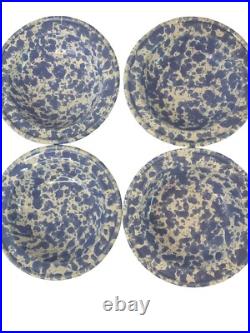 Four VTG Bennington Stonewear Blue Spongeware Soup Bowls A10131 Roseville