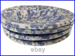 Four VTG Bennington Stonewear Blue Spongeware Soup Bowls A10131 Roseville