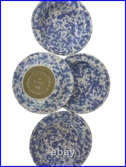 Four VTG Bennington Stonewear Blue Spongeware Soup Bowls A10131 Roseville