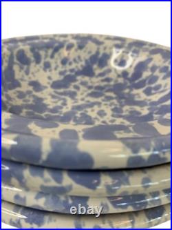 Four VTG Bennington Stonewear Blue Spongeware Soup Bowls A10131 Roseville Four VTG Bennington Stonewear Blue Spongeware Soup Bowls A10131 Roseville