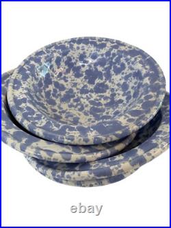 Four VTG Bennington Stonewear Blue Spongeware Soup Bowls A10131 Roseville