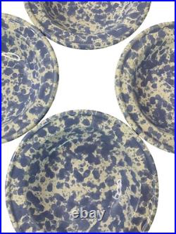 Four VTG Bennington Stonewear Blue Spongeware Soup Bowls A10131 Roseville Four VTG Bennington Stonewear Blue Spongeware Soup Bowls A10131 Roseville