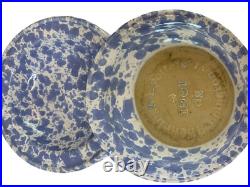 Four VTG Bennington Stonewear Blue Spongeware Soup Bowls A10131 Roseville