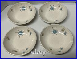 Franciscan Atomic Starburst Cereal Soup Bowls Set Of 4 Vintage Calif Pottery