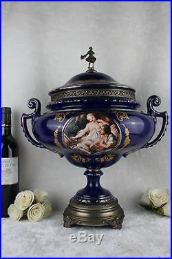 French VTG XL porcelain Centerpiece bowl cobalt blue gout de sevres 1950's