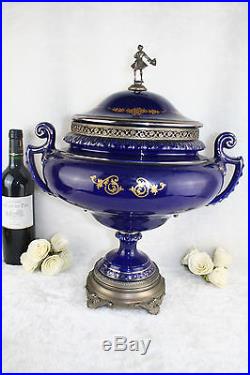 French VTG XL porcelain Centerpiece bowl cobalt blue gout de sevres 1950's