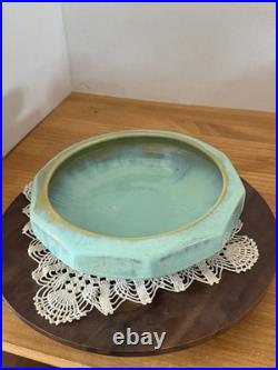 Fulper 1917-34 Arts And Crafts Pottery Yellow Green Ten-Sided Ceramic Bowl 455