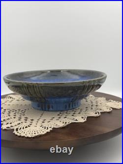 Fulper 4012 Blue/Green Glazed Footed Pottery Bowl CALLOUT Fulper 4012 Blue/Green Glazed Footed Pottery Bowl CALLOUT