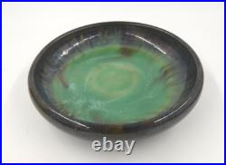 Fulper Pottery Art Deco Green Tan Blue Rolled Edge Bowl 8 Diameter Stamped
