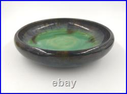 Fulper Pottery Art Deco Green Tan Blue Rolled Edge Bowl 8 Diameter Stamped