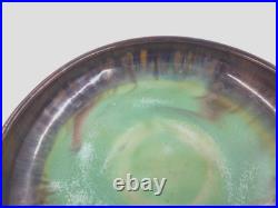 Fulper Pottery Art Deco Green Tan Blue Rolled Edge Bowl 8 Diameter Stamped